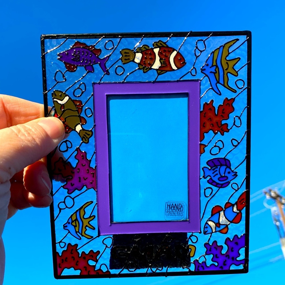 Stained glass picture frame colorful fish hand painted. #13